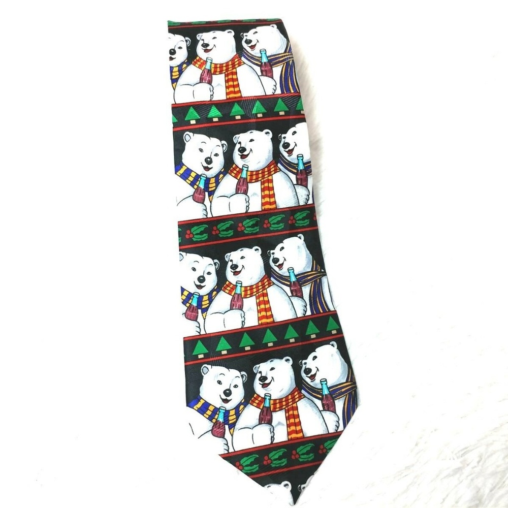 Coca Cola Polar Bear mens tie Holly Christmas Tree